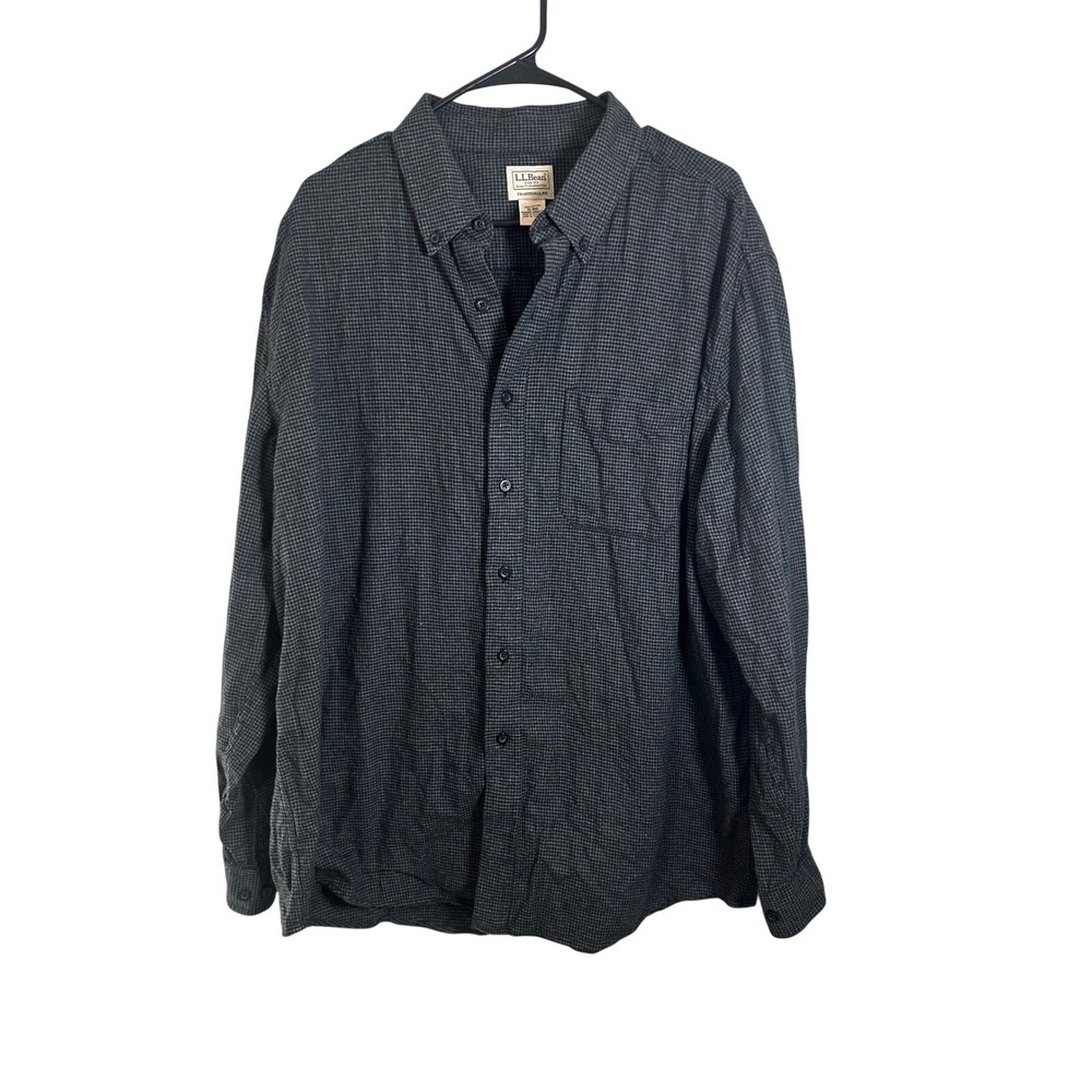 LL Bean Mens XL Traditional Fit Flannel Shirt Gray Black Houndstooth 298276